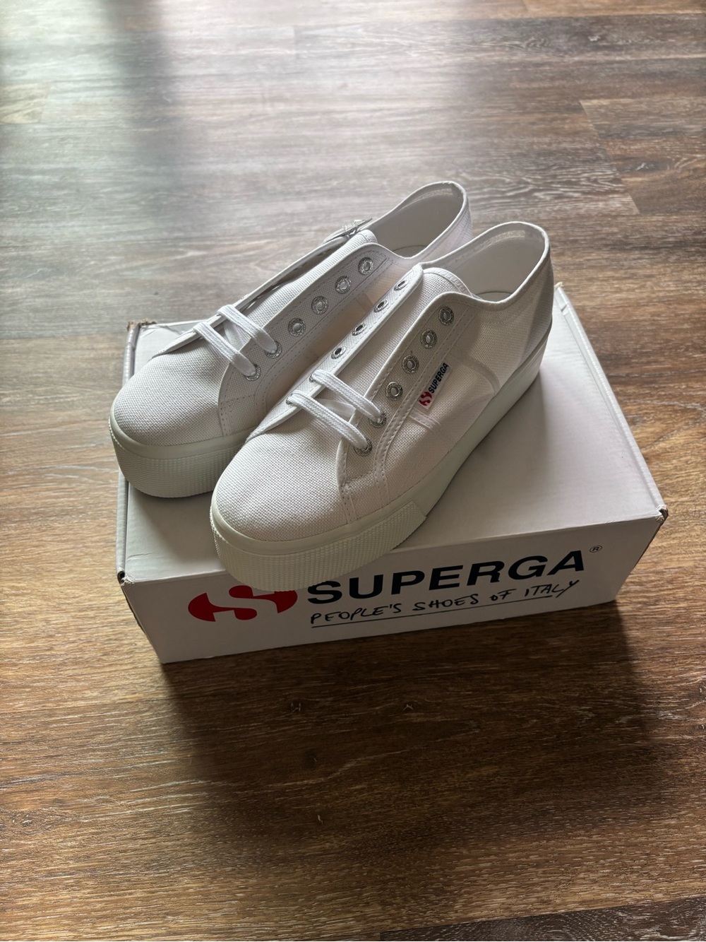 Superga White Canvas Platform Sneakers